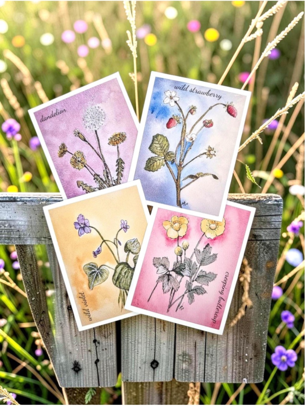 Watercolor Notecards 4.25" x 5.5" Backyard Weeds Series